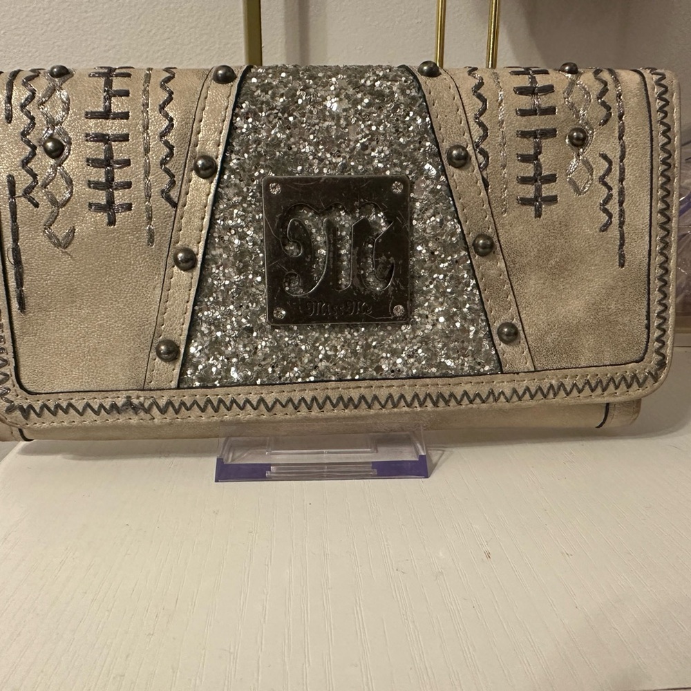 Miss Me Metallic Beige and Silver Clutch